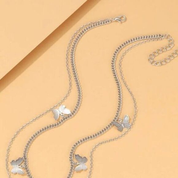 SILVER LAYERED BUTTERFLY NECKLACE  - Picture 5 of 11